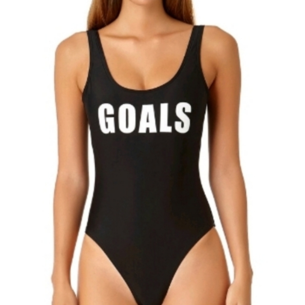 🖤 #GOALS One-Piece Graphic Bathing Suit - sz M🖤 - Picture 2 of 4